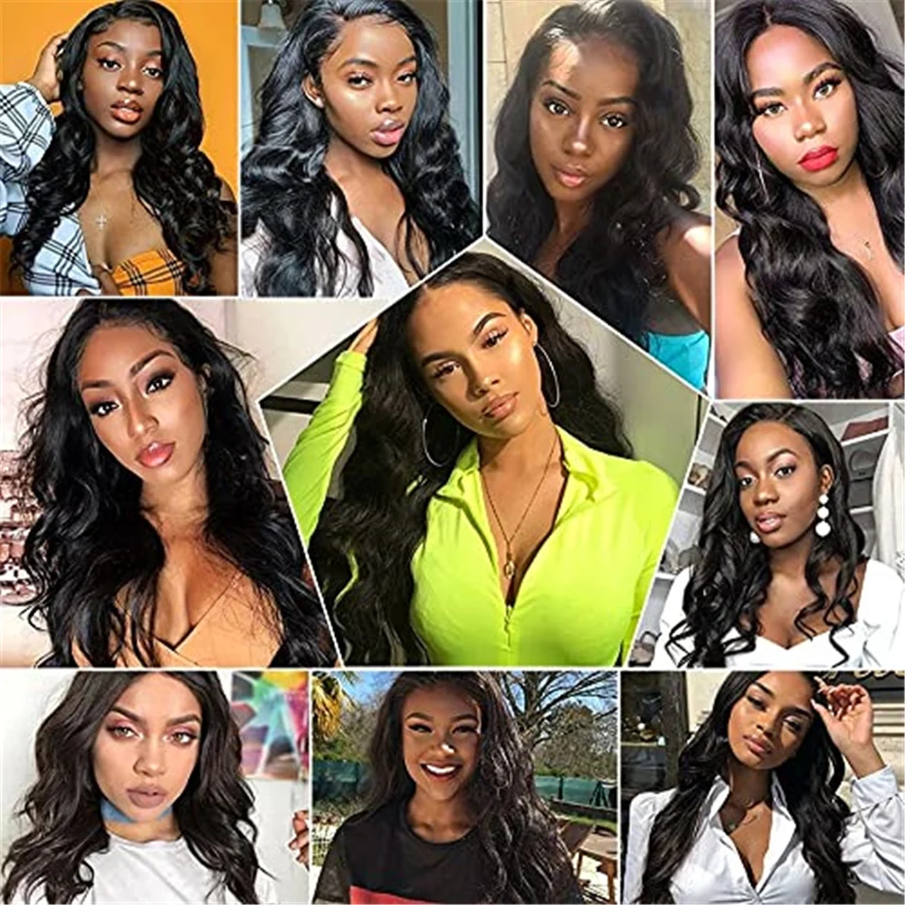 Dianteira do Laço Sintético da Onda do Corpo de Usmei Parte do Fechamento do Laço Natural com Cabelo do Bebê Peruca Glueless Perucas Pre-arrancadas Linha Fina Preto t 4 do fechamento do laço perucas pre-arrancadas linha