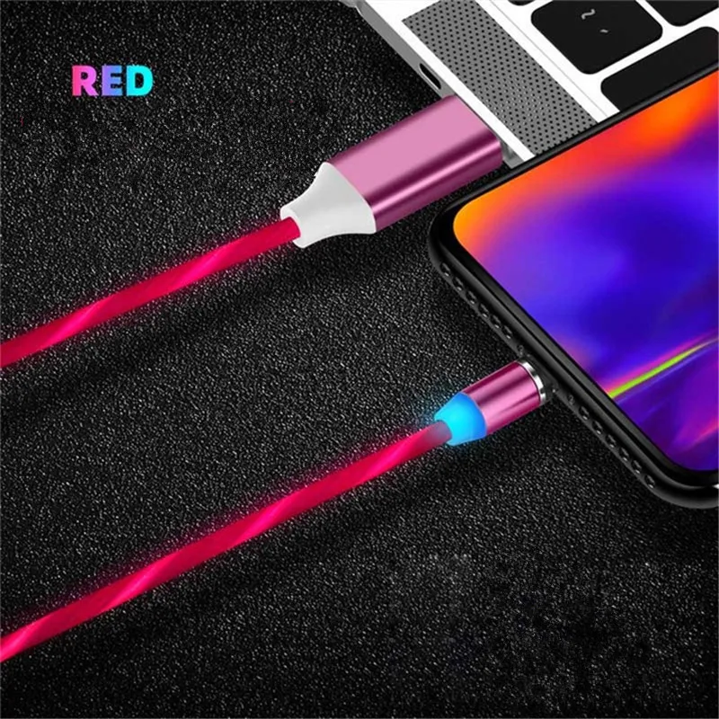 Rose red Cable plug Быстрая зарядка Магнитный кабель Micro USB C кабель светодиодный Зарядка для iphone samsung note 4 5 2 8 9 10 plus j4 j2 a2 core C5 C7 C9 A20E - Цвет: Rose red Cable plug