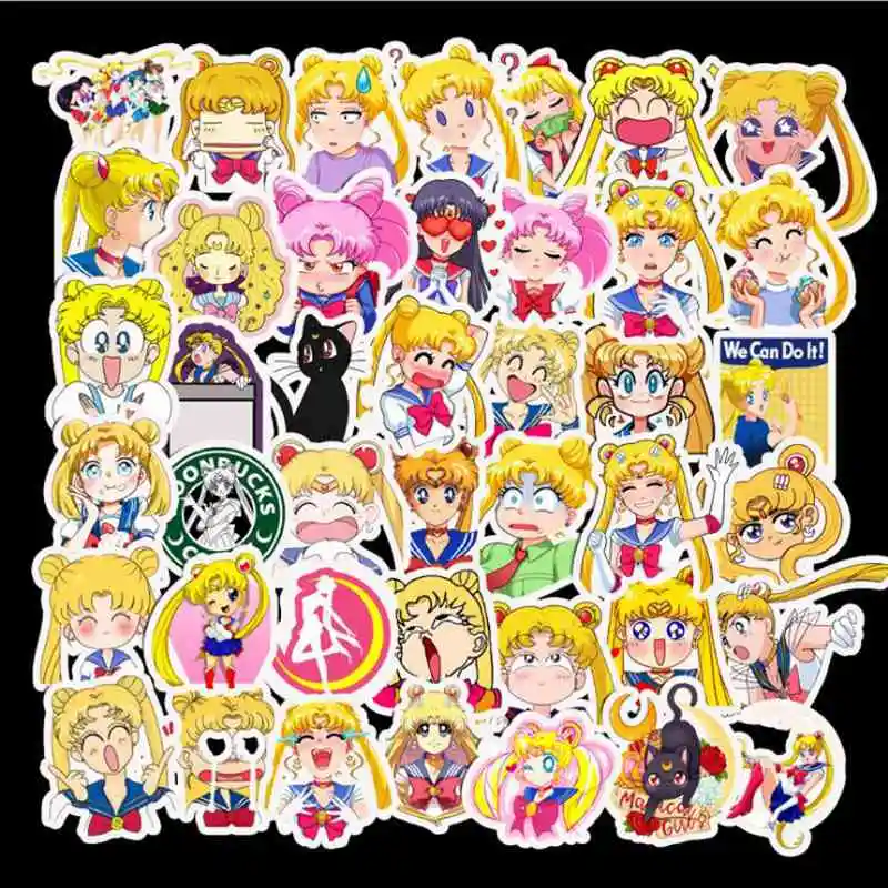 

50pcs/pack Not Repeating Yellow Fashion Cute Anime Cartoon Sailor Moon Skateboard Suitcase Notebook Waterproof Graffiti Sticker