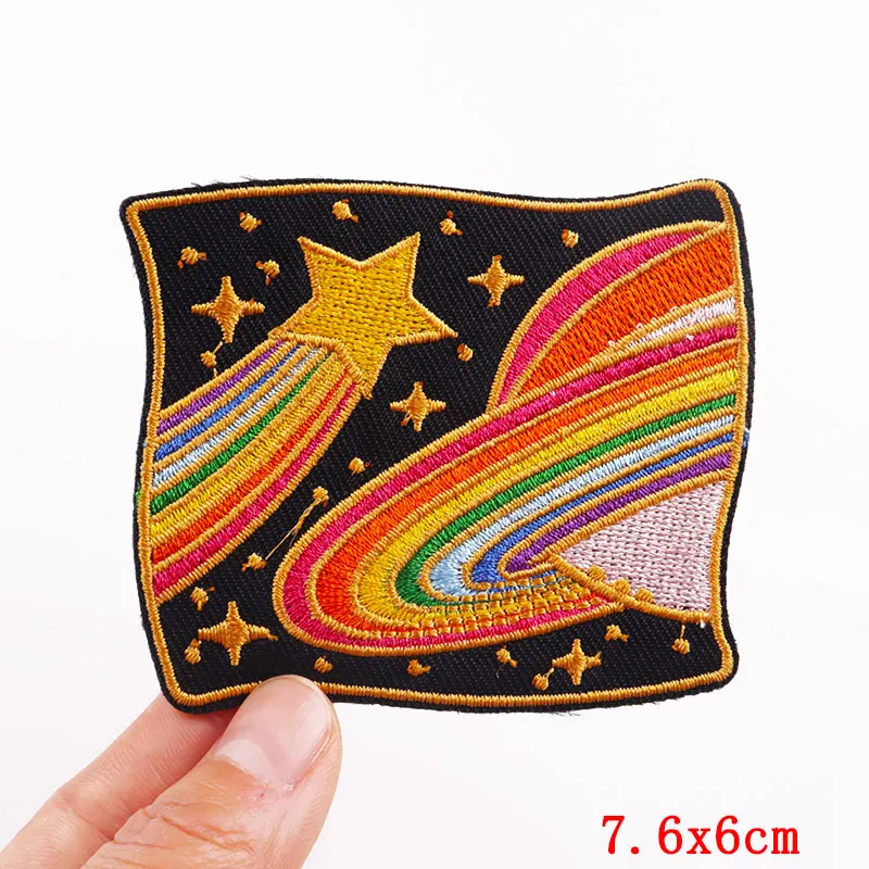 Van Gogh Waves Embroidery Patch Outdoor Travel Patches On Clothes Stripe DIY Mountains Patches For Clothing Stickers Badges 