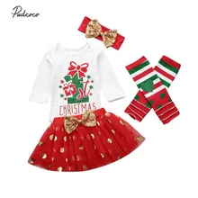 Brand Infant Baby Girl My 1st Christmas Romper+Dot Tulle Dress+Headband Outfits Clothes 4Pcs Costume Party Clothing Set