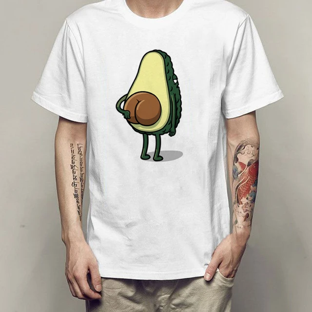 Camiseta de gola redonda com estampa de abacate, casual solta de