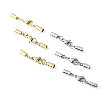 

5set Leather Tassel Cord Lobster Clasps Stainless Steel Cap Crimp End Connectors for DIY Bracelet Necklace Jewelry Findings