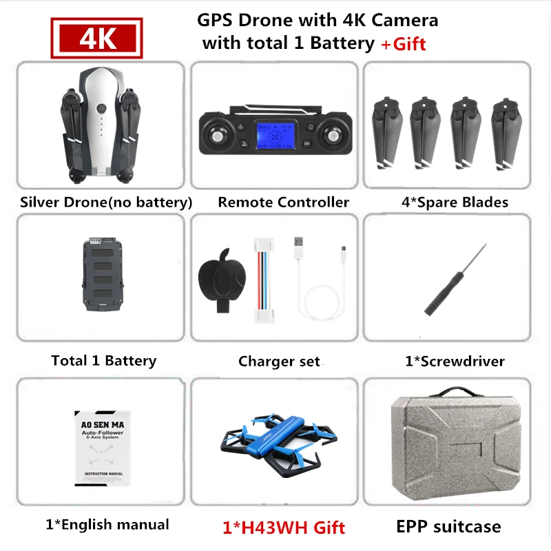 K20 мини gps Дрон 4K Квадрокоптер с 5G Wifi FPV двойная камера складной Квадрокоптер 1800 м RC расстояние VS F11 SG906 E520S H117S - Цвет: GPS-1B-Epp Box