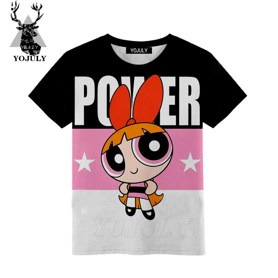 YOJULY/ г. Футболка для девочек с 3D принтом Kawaii Powerpuff летняя повседневная детская одежда для мальчиков футболки с короткими рукавами и рисунком, A16
