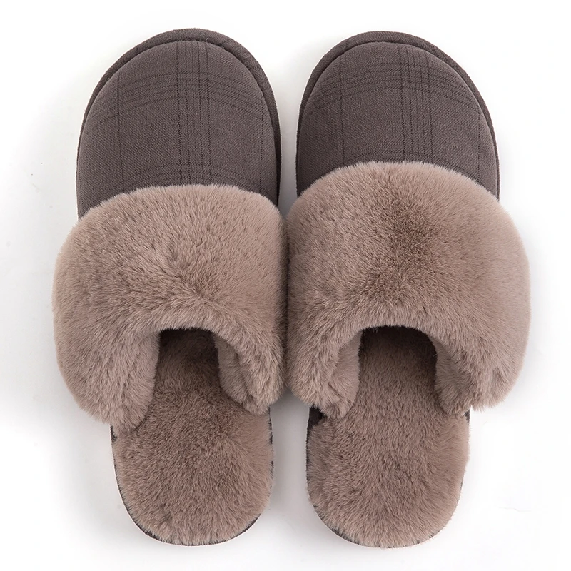 Women's slippers Fur Slippers Winter Warm Big Size 36-44 Plush Non Slip Home shoes Indoor Loves Couple Floor Shoes Bedroom - Цвет: coffee