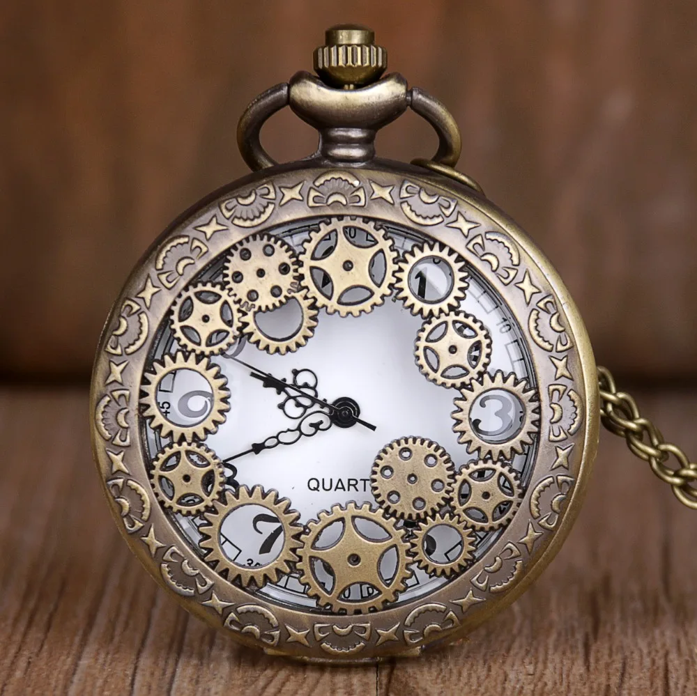 Стимпанк полые шестерни кварцевые карманные часы ожерелье кулон для женщин мужчин подарки Ретро Винтаж Fob часы CF1035