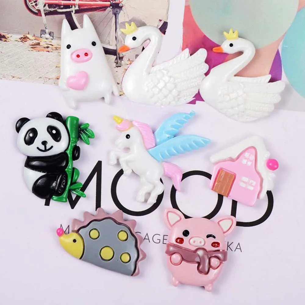 8 шт./пакет милый мультяшный кабошон с животными пандой лебедем свиньей лошадкой