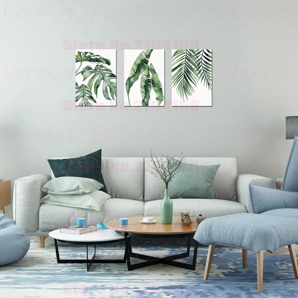 Кактус Триптих зеленый плакат из плотной ткани с принтом в виде листьев