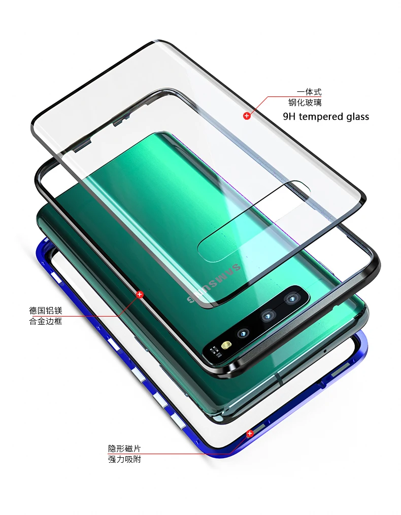 360 Полный Магнитный адсорбционный чехол для samsung Galaxy S10 5G S8 S9 Plus Note 10 Plus 9 8 закаленное стекло Передняя Задняя крышка чехол