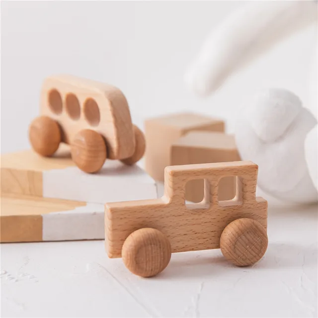 1pc Wooden Toys Beech Wood Car Blocks Cartoon Educational Montessori Toys Children Baby Teething Newborn Birthday Gift Wood Toy 5
