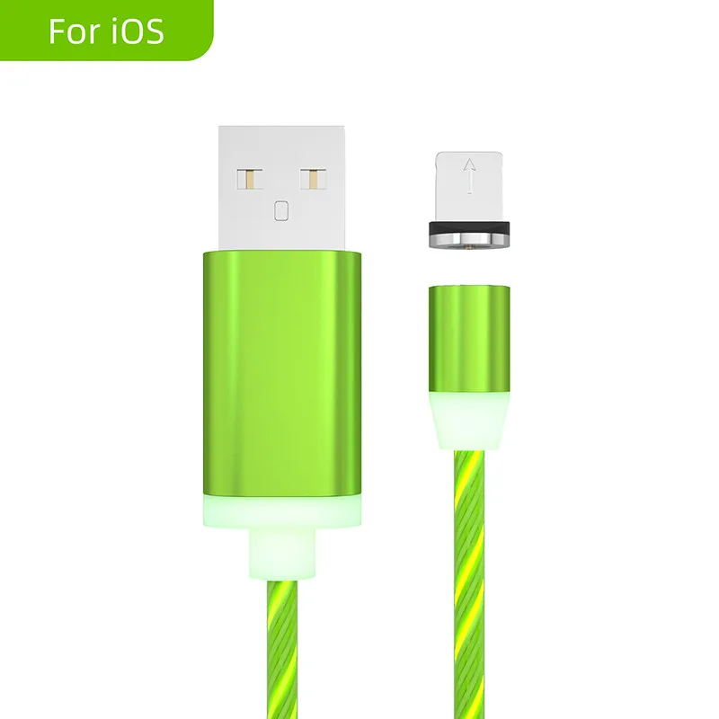 Струящийся кабель со светодиодной подсветкой для iPhone XR XS Max X 7 8, зарядный кабель Micro usb type C, Android, кабели для передачи данных и зарядки - Цвет: green 1