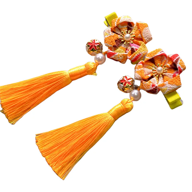 

2020 chinese style children's hair accessories print hanging flower tassel hairpin girls headdress hair accessories