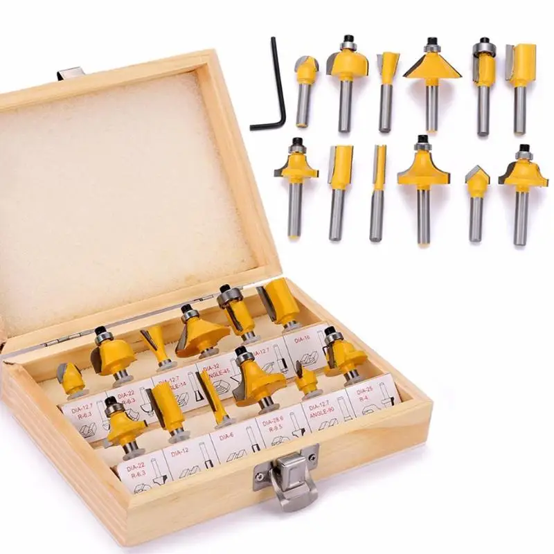 

12pcs Milling Cutter Router Bit Set Wood Cutter Bits Carbide Shank Mill Woodworking Trimming Engraving Carving Cutting Tools