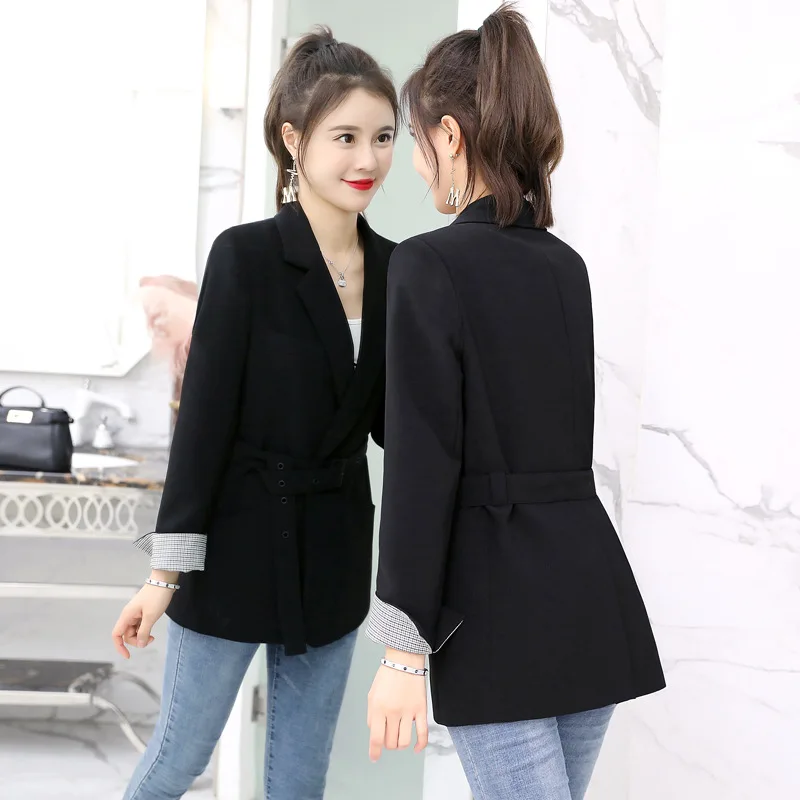 

Solid Color Korean-style New Style with Belt Suit Jacket 2019 Spring Casual Fashion Elegant Business Trend Long Sleeve