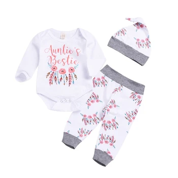 

3 Pcs Baby Girl Clothes Set Cloud Print Cotton Long Sleeve T-Shirt+Casual Solid Color Pant+Hat Infant Clothing Outfits