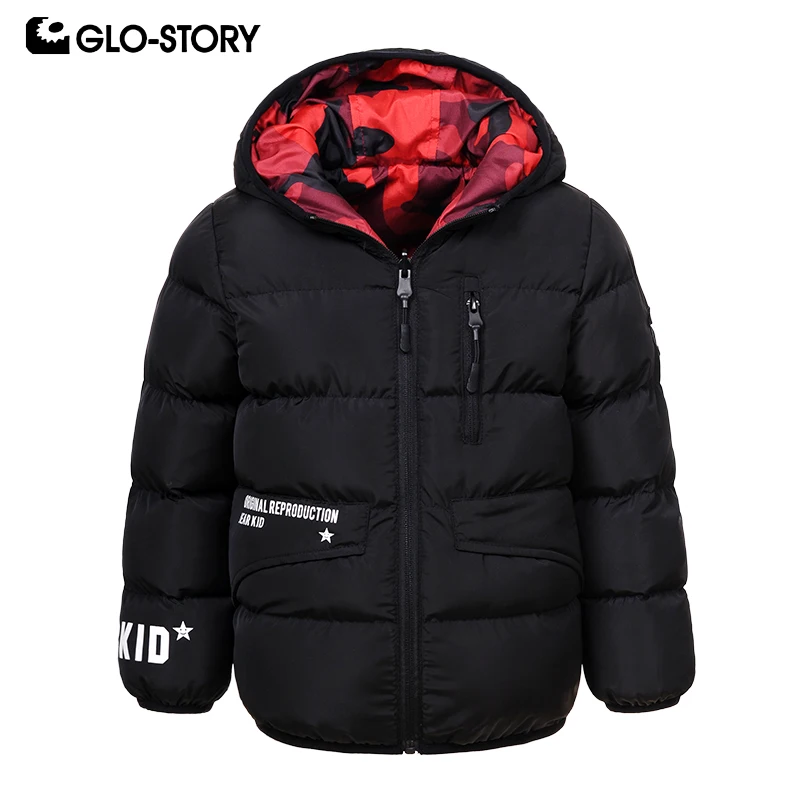 

GLO-STORY Casual Little Boy Winter Coats with Hooded Double-Side Wear Letter Camouflage Children Clothes 92-128CM BMA-9196