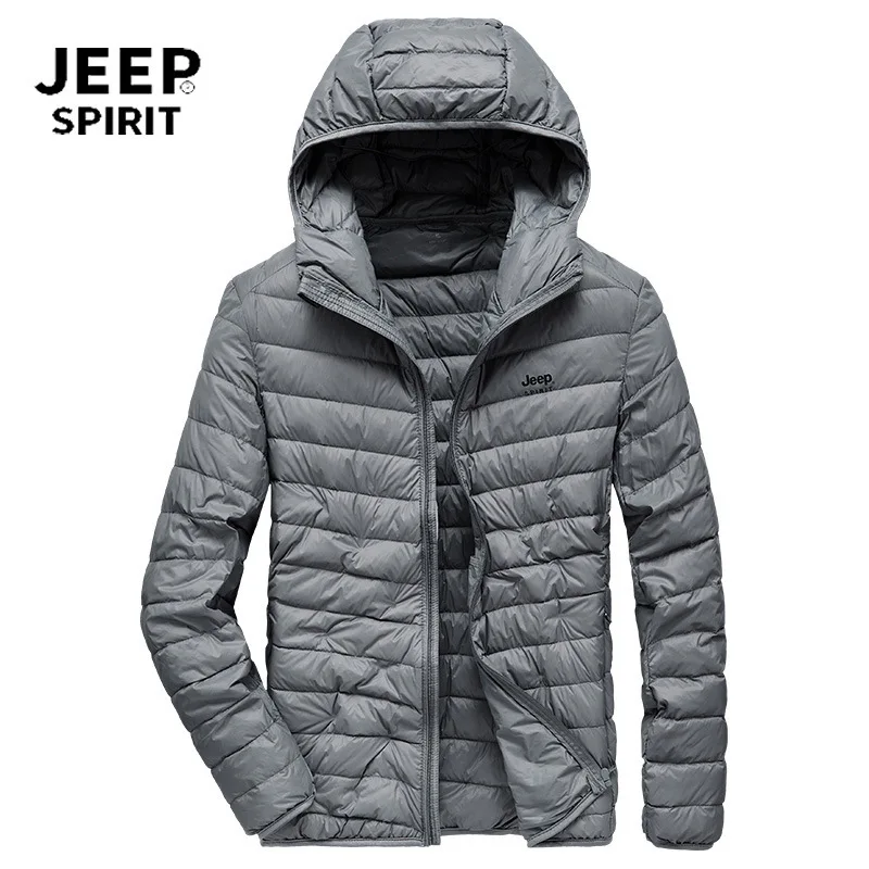 Бренд JEEP SPIRIT, куртка на белом утином пуху, мужская повседневная однотонная куртка с капюшоном и воротником, осенне-зимняя ветровка, теплый пуховик для мужчин