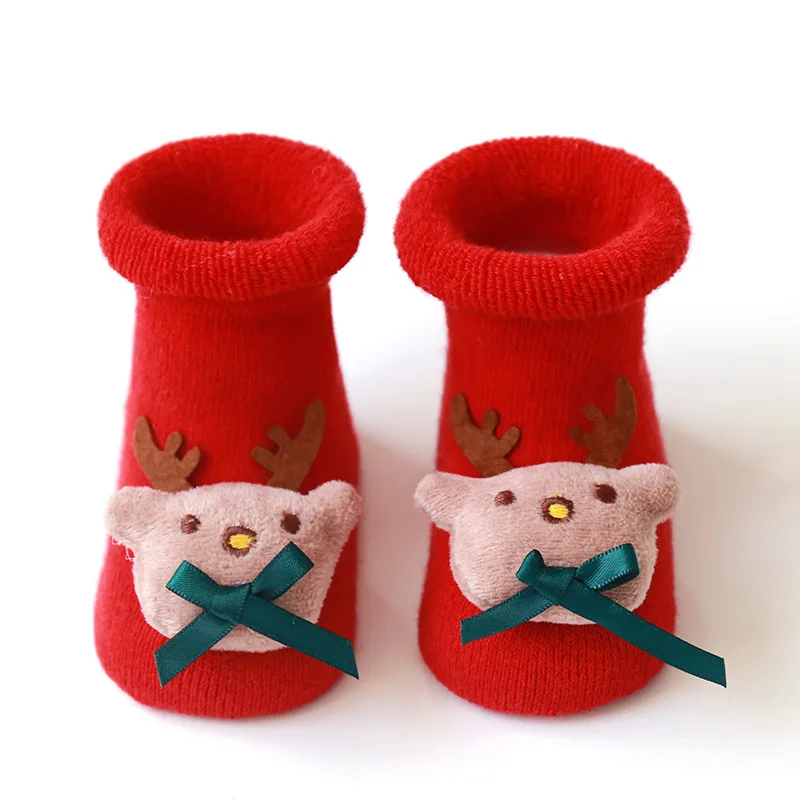 Cotton Winter Baby Girls Boys Socks Children Cartoon Elk Santa Claus Socks Christmas Silicone Anti-Slip Floor Socks for 0-3 Year