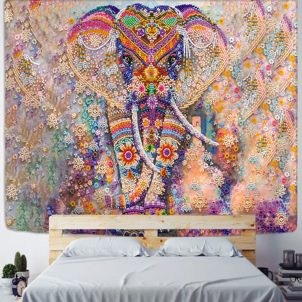 Colorful Pearl Elephant Tapestry 3d Mosaic Style Hippie Boho Wall Tapestries Mandala Fabric Mat Living Room Decor Tapestry Aliexpress