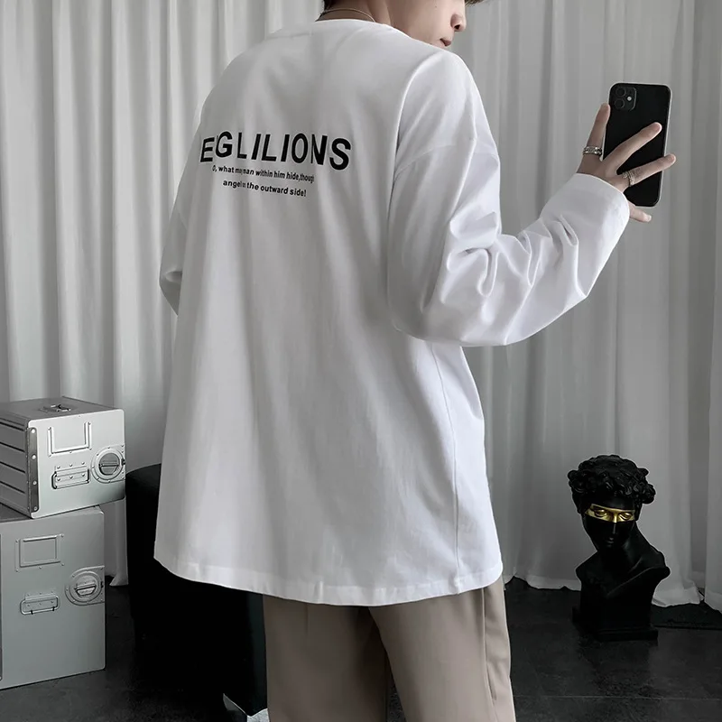 

Autumn New Style Trend Solid Color Letters Long-Sleeved T-Shirt Men And Women Couple Loose Casual Bottoming Shirt Tops