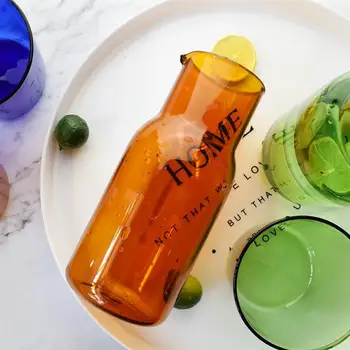 

High Quality Candy Color Glass Tea Cup Set Simple Heat-Resistant Drinking Glass Juice Glass With Tea Pitcher Drinking Utensils