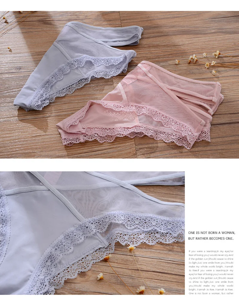 Sexy Women's Panties Cross Lace Up Silk Lace Net Underwear Female Soft Panty Low Waist Cotton Briefs Crotch Lingerie Underpants