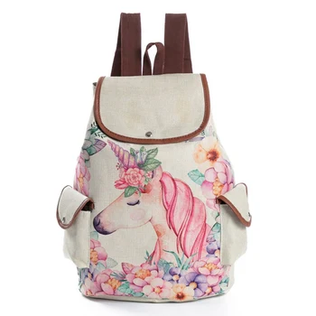 

1 PC Linen Unicorn Printed Backpack Women Girls Double Shoulder Bag Large Capacity Book School Backpack Dropship New Arrival