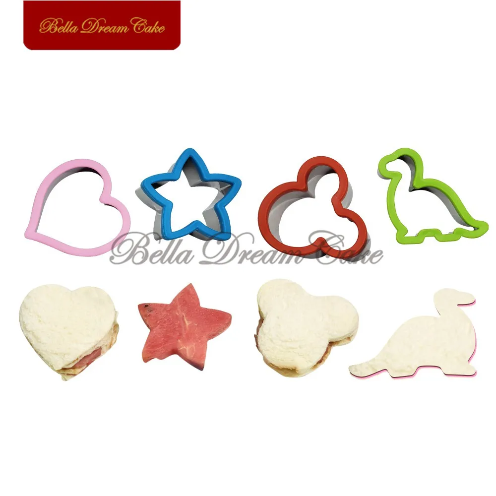 

4PCS Sandwich Cutter Mold Set Animal Dinosaur Star Heart Stainless Steel Cookies Cutters Cake Decorating Tool Baking Accessories