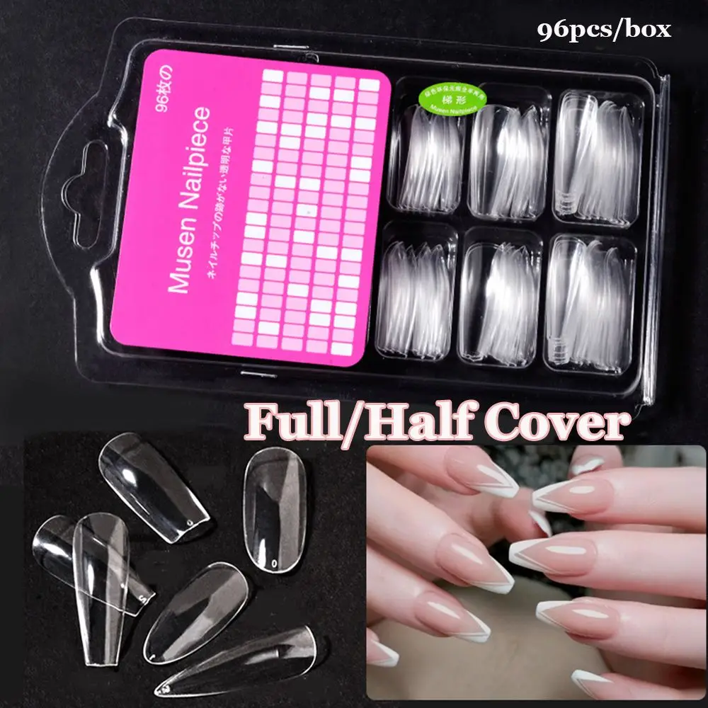 96 шт./кор. акриловые прозрачные бесшовные искусственные ногти полное покрытие