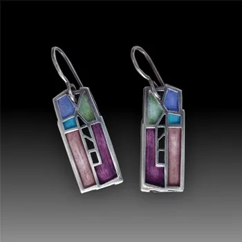 

2019 Vintage Mixed Color Statement Geometric Long Hollow Metal Dangle Earrings for Women Fashion Jewelry Bohemian Earings Femme