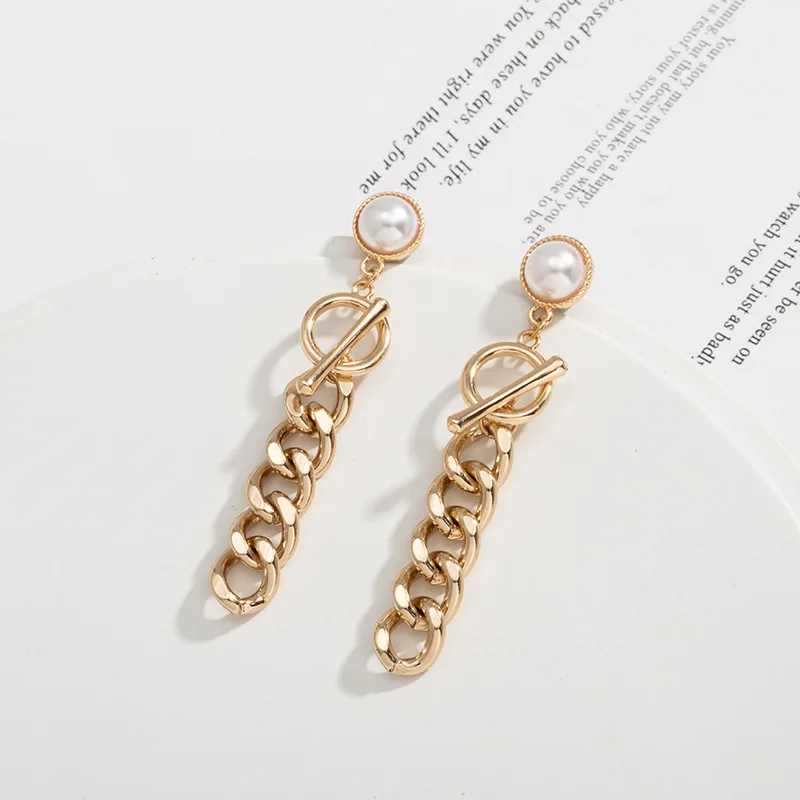 

Imitation Pearl Chain Drop Earring Shell Cross Circle Dangle Earrings Women Punk Jewelry Boucle D'Oreille Femme 2019 Tendance