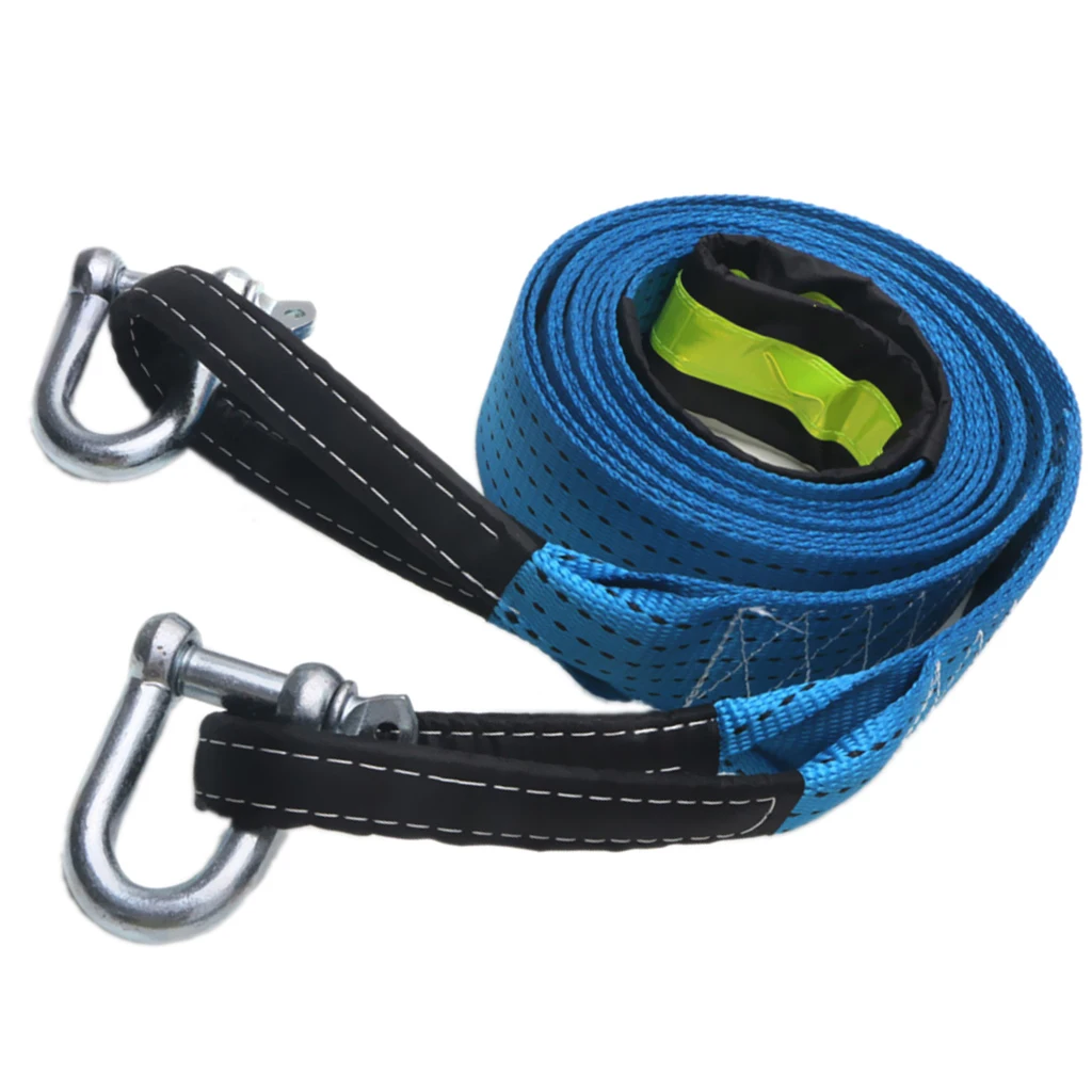Nylon Tow Winch Rope with Luminous U-hook Blue – Vehicle Towing Strap – 1.97Inchx16.40Feet – 17,636LBS Towing Capacity