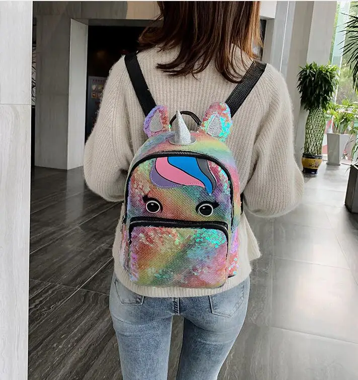 Детский рюкзак для девочек, модный рюкзак с блестками, bolso mujer, милый школьный рюкзак на плечо с рогом, женский рюкзак для путешествий