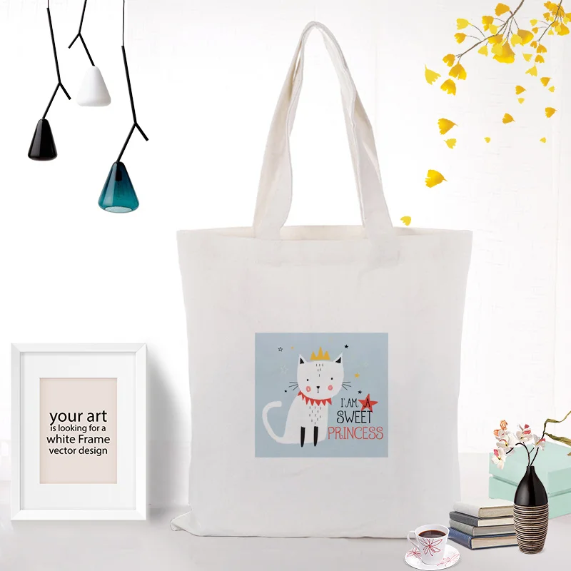 Крутая животная холщовая вместительная сумка для покупок сумка с пользовательским принтом текстовый логотип DIY ежедневное использование экологическая многоразовая утилизация сумки