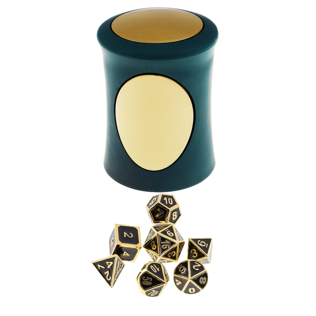 

7 Set Metal Polyhedral Dice for Dungeons and Dragons DND MTG +Dice Cup #7