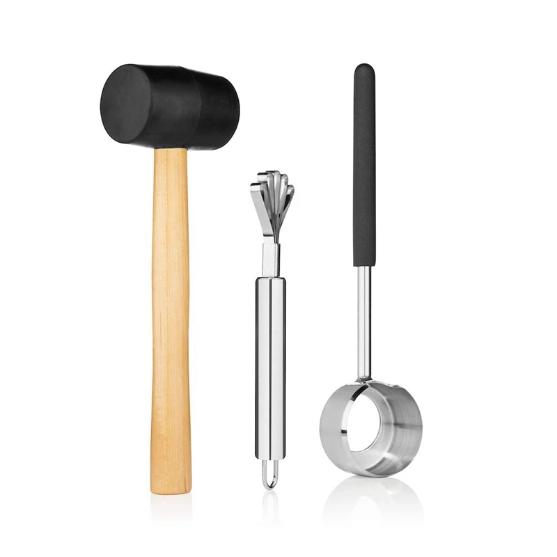 

Coconut Opener Set For Young & Mature Coconuts By Coconut Tools For Meat Removal With Hammer & Stainless Steel Knife |Premium Ut