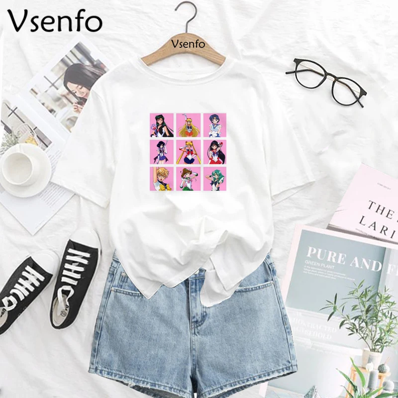 

Sailor Moon 90s Funny T Shirt Harajuku Clothes Tshirt Sailor Mun Anime Women Cute Female T-shirt Lady Girl Kawaii Tee Ullzang