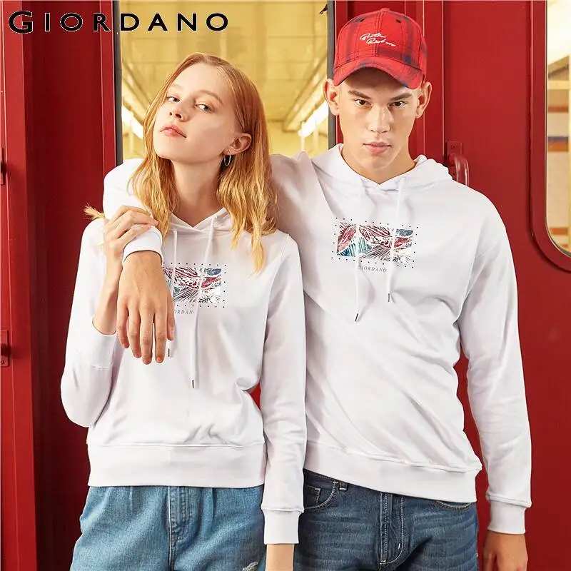 Giordano Женская Толстовка Повседневная с принтом белые толстовки Чэнь Хуэй серия рыба Графический балахон леди Moletom Feminino 99399425