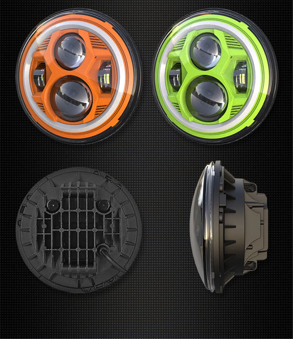 Motorcycle 7inch LED Headlight 7" H4 LED DRL Halo Ring Amber Turn Signal Headlam