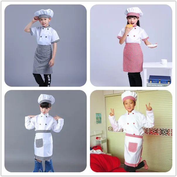 

Children Roleplay Chef Costume Halloween Carnival Cooking Party Clothing Restaurant Waiter Cheaf Hat + Chef Jacket + APRON Suit