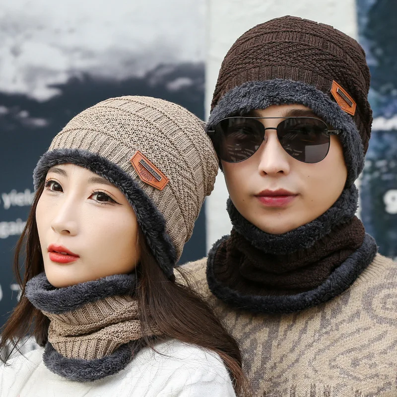 

Men's Winter Hats 2021 Knitted Beanie Hats Solid Color Boy Warm Plus Velvet Thicken Hedging Cap Skullies Wool Bone Male