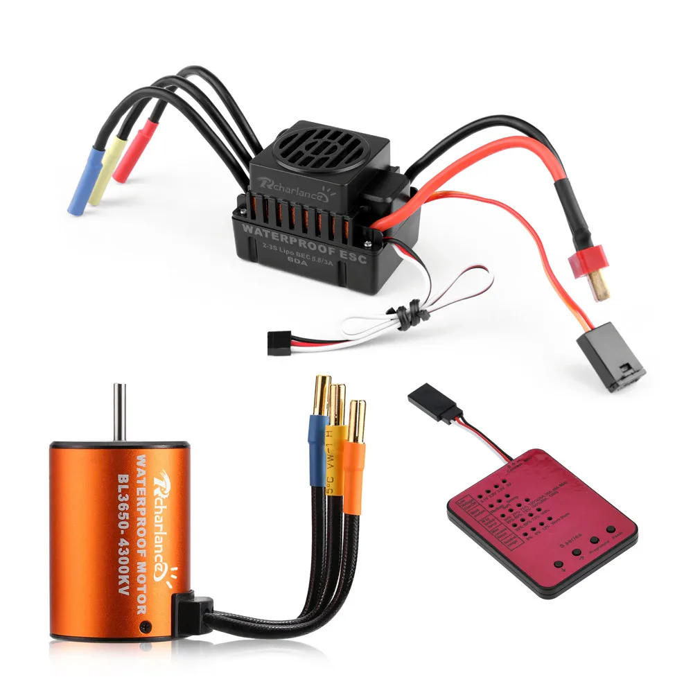 Водонепроницаемый бесщеточный двигатель BL3650 4300KV + 60A ESC Программа Card Combo для 1/10 RC Car