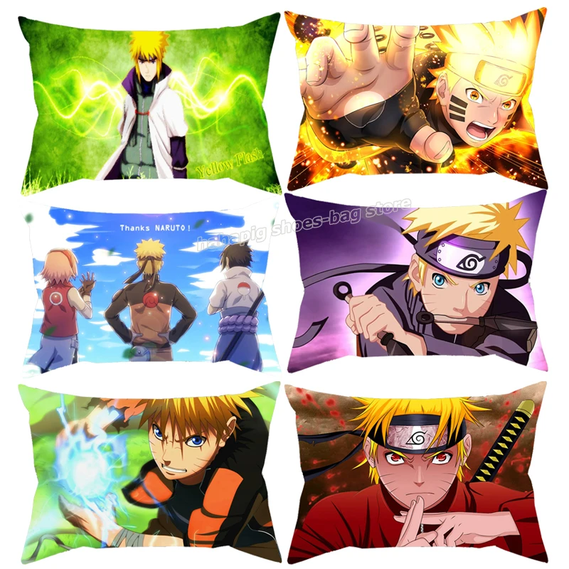 Funda decorativa para cojín de Narutos de Anime, funda de almohada de felpa corta con estampado de dibujos animados para sala de estar, sofá, coche, regalo, 50x30