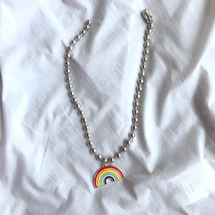 rainbow choker Потрясающее красочное Радужное женское ожерелье Harajuku уличная мода геометрический Кулон& ожерелье s панк цепочка из бисера колье подарки - Окраска металла: rainbow choker