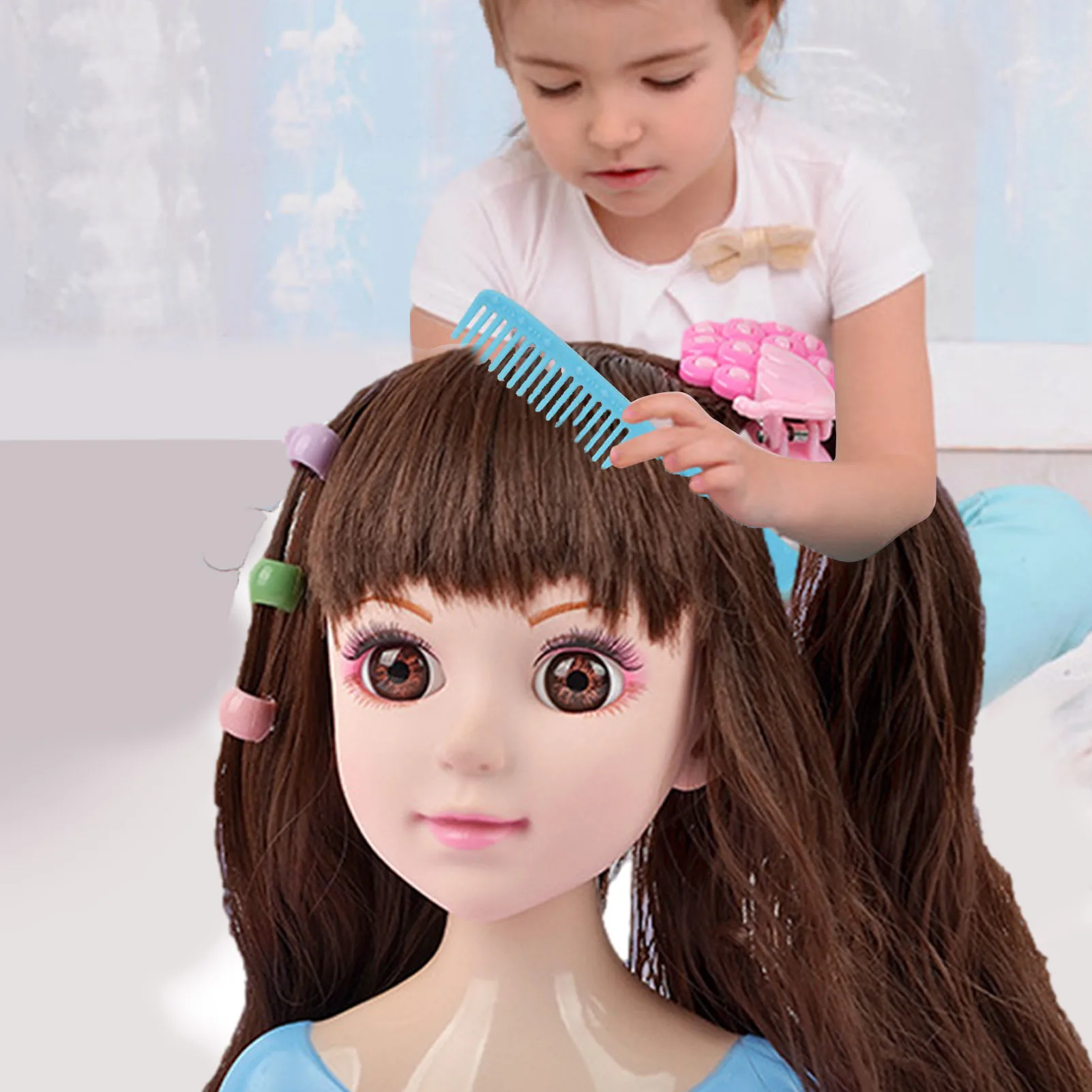 Stylist Girls Doll Head Playset Hair Styling Doll Head Accessories Girl Games Makeup Training Pretend Play Toy Gift