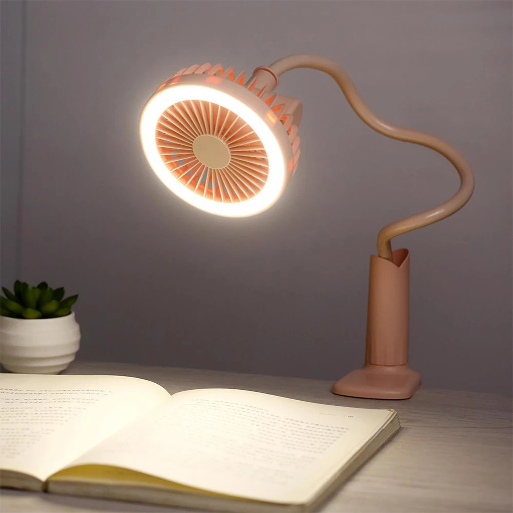 Stroller Clip on Fan Desk USB LED Lamp Fan 2 Speeds &2 Brightness 1500mAh for Travel Office Home