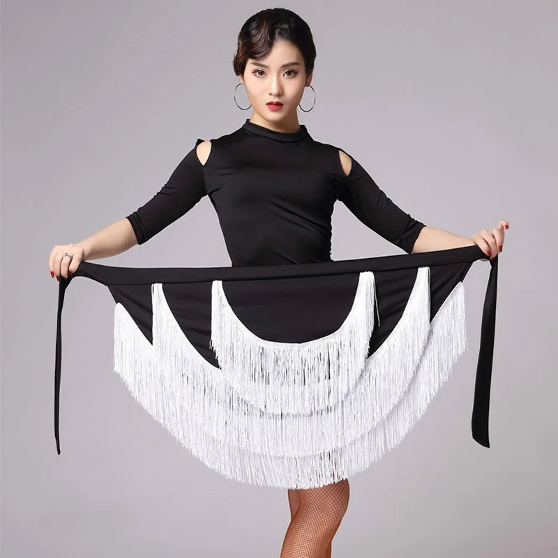 Lady Latin Tango Ballroom Tassel Fringe Skirt Samba Dance Dress Dancewear Modern 