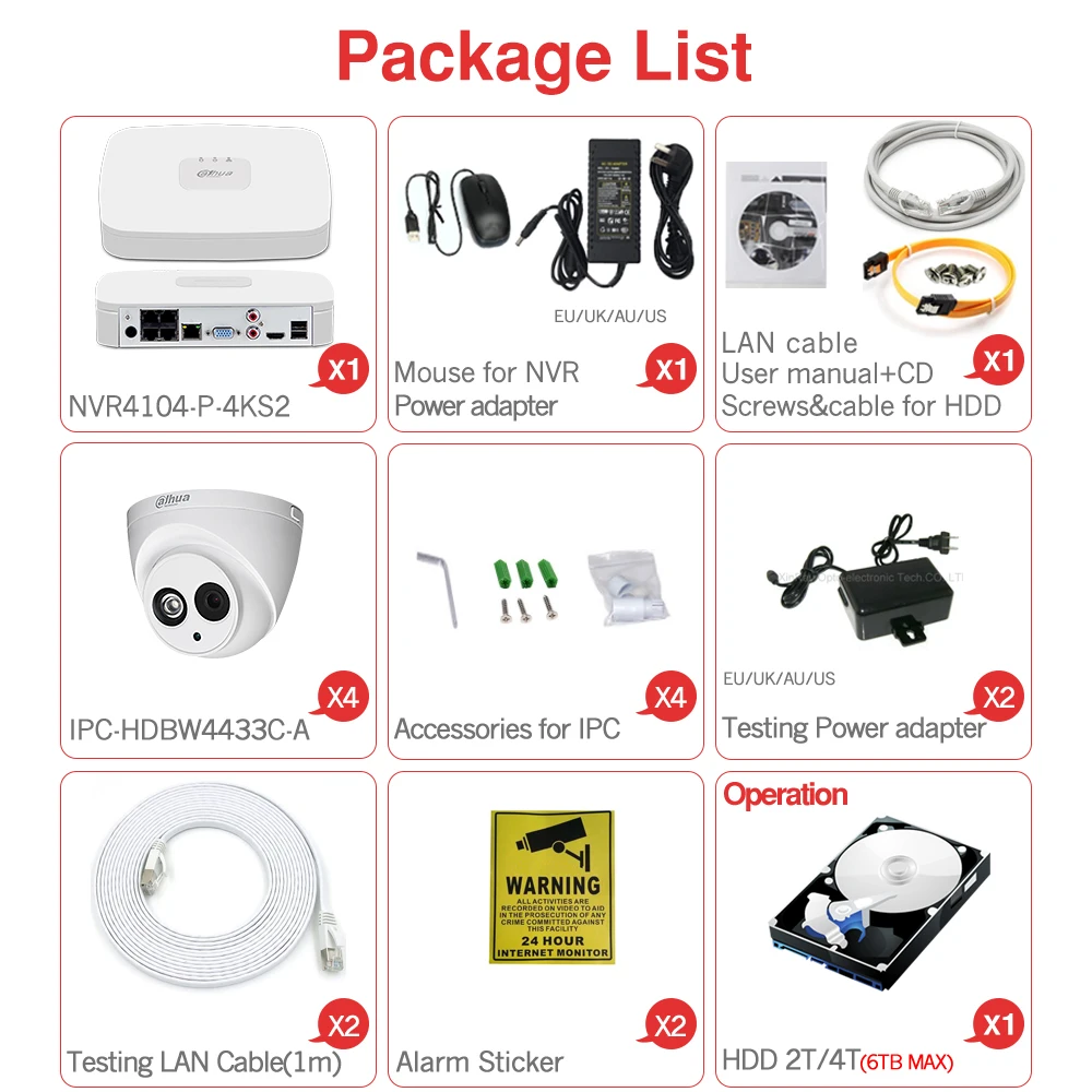 Dahua 4MP 4+ 2/4 канала безопасности Камера Системы 4MP IP Камера IPC-HDW4433C-A 8CH POE NVR4104-P-4KS2 наблюдения P2P Системы удаленного просмотра