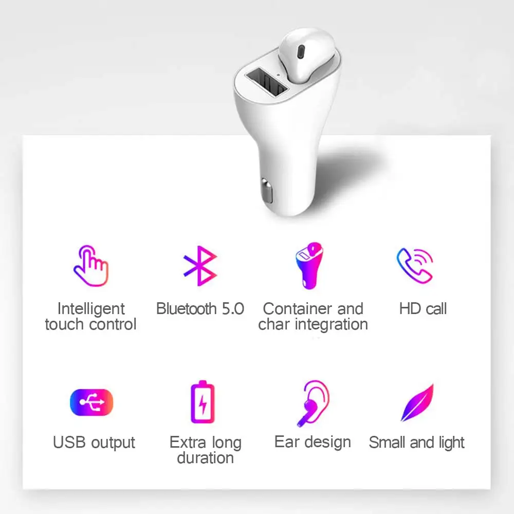 Универсальная автомобильная bluetooth-гарнитура BT 5,0 зарядное устройство Автоматическое Сопряжение сенсорное управление беспроводные наушники 2 в 1 Наушники Bluetooth